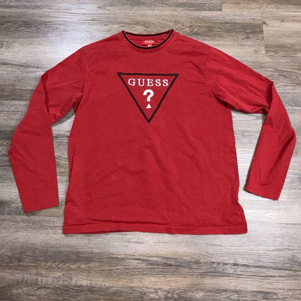 Guess Shirt Mens Large Long Sleeve Iconic Triangle Logo
